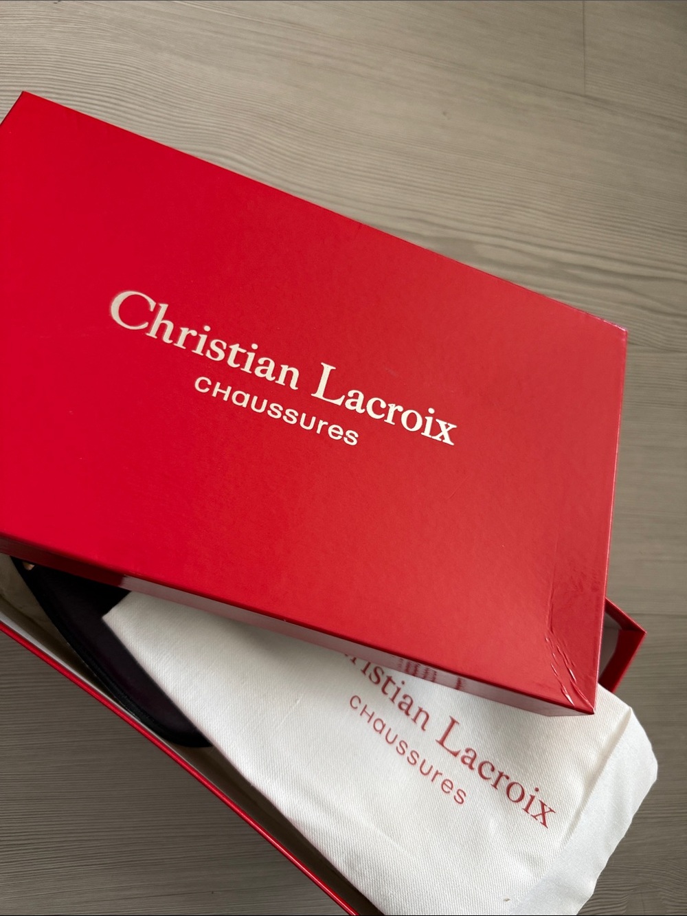 Christian Lacroix Red Branded Shoe Box with White Dust Bag